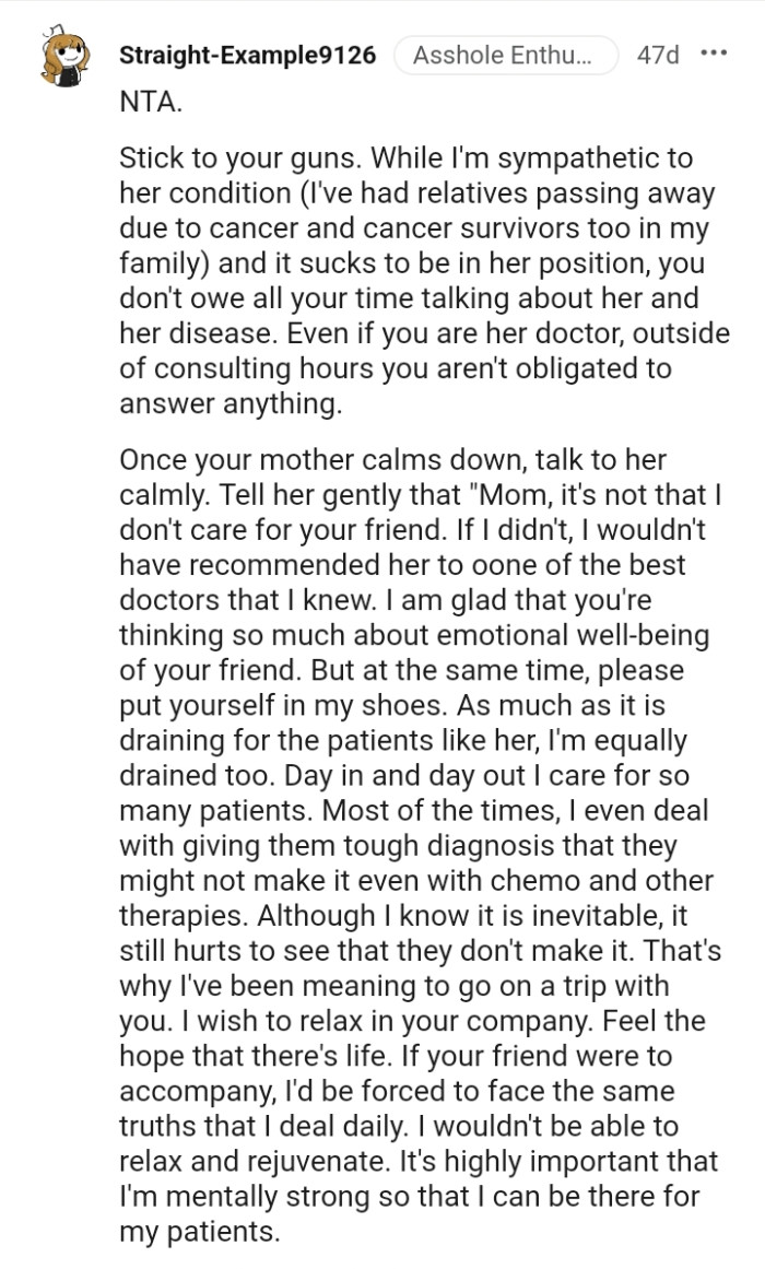 Talking to her mother calmly