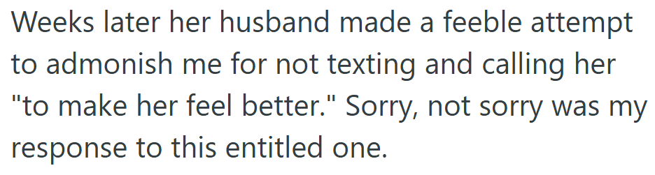 Weeks later, her brother-in-law called to scold her for not comforting his wife—ignoring the fact that she was still recovering herself.