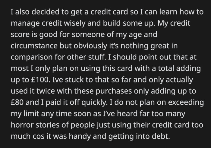 They tried to enlist the help of her mom to guilt OP into handing over her credit card.