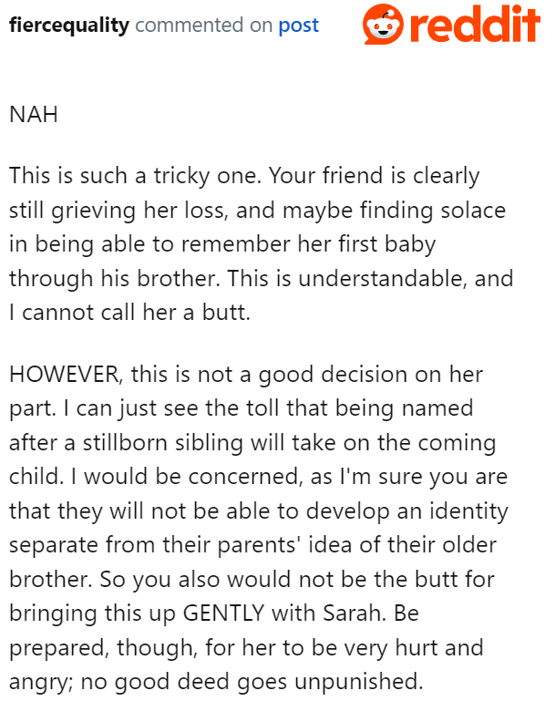 It wouldn't make the OP the a-hole to caution her friend about how it would affect her soon-to-be-born son once he grows up.