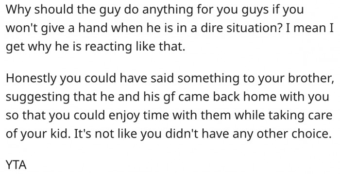 20. Her husband shouldn't help them if they can't help him in an emergency.