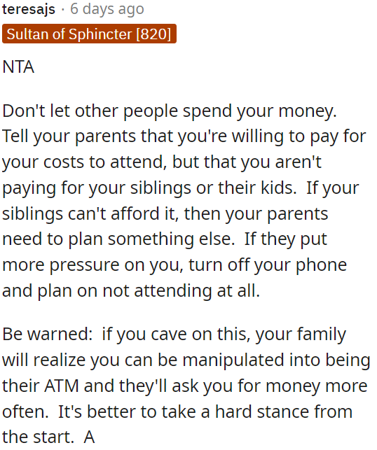 If they can't afford it, OP can suggest alternative plans.