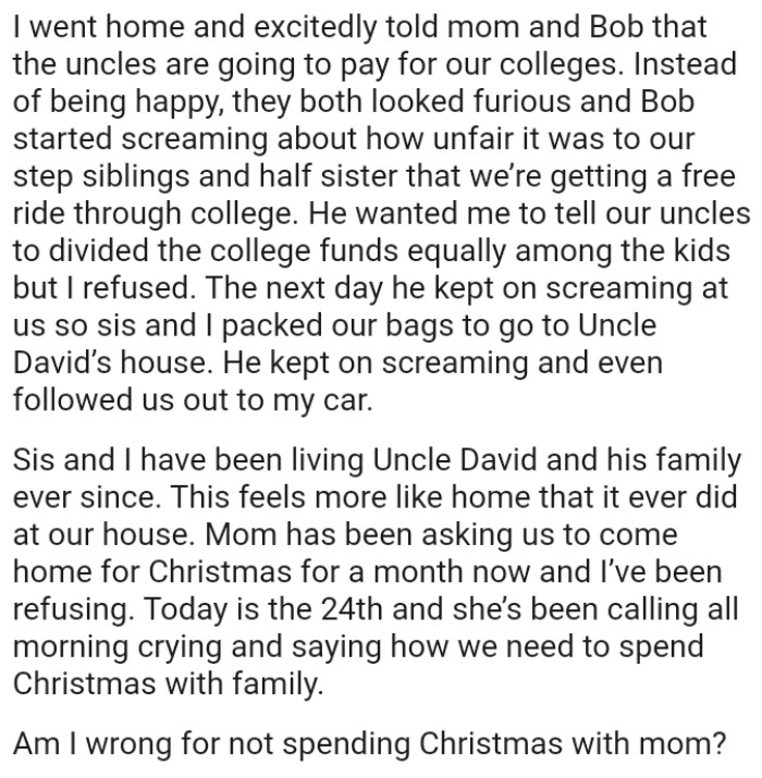 He wanted OP to tell their uncles to divide the college funds equally among the kids