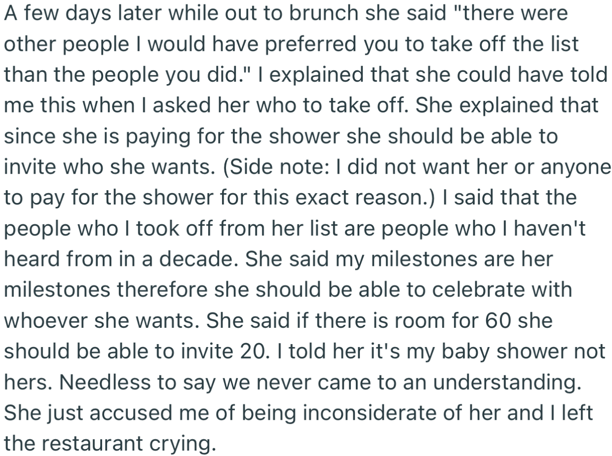 OP’s Mom Kept Pushing to Control the Guest List, Which Triggered OP to Make It Clear Whose Baby Shower It Is