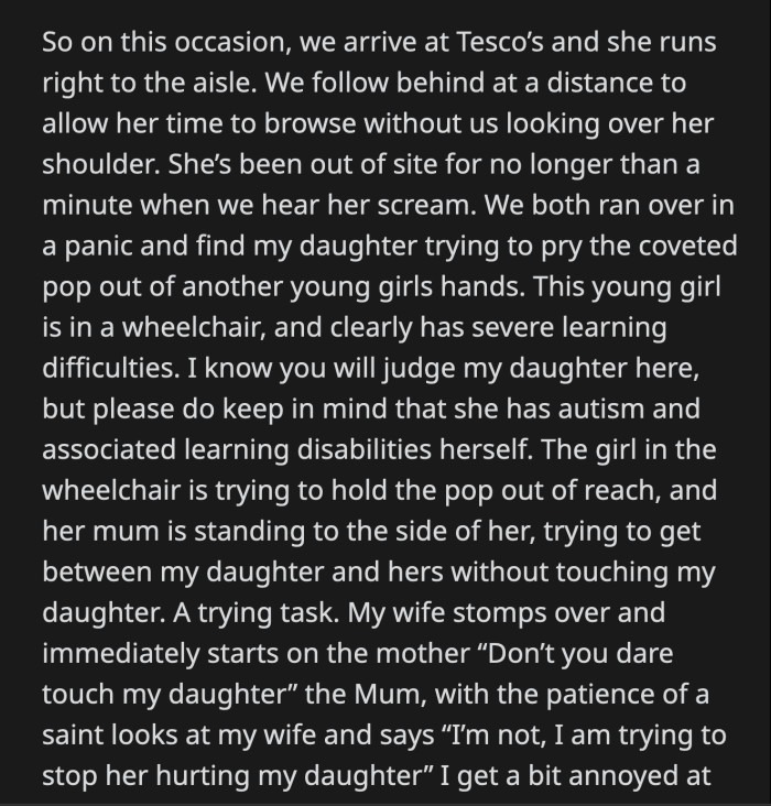 Emily was offended by the insinuation. She said their daughter would never hurt *insert slur used to demonize people with mental disabilities*.