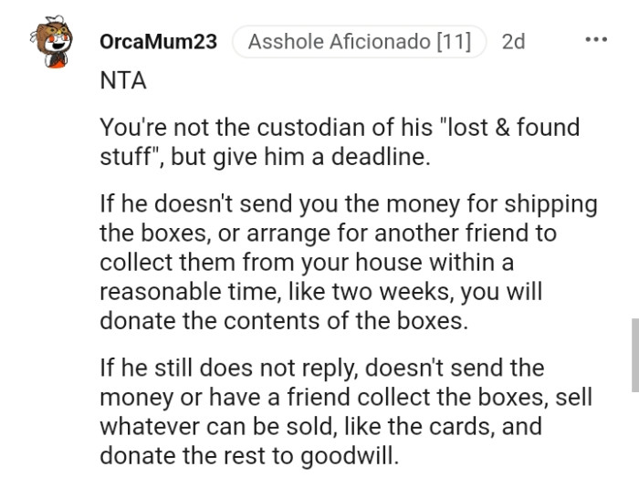 The OP is not the custodian of his lost and found stuff