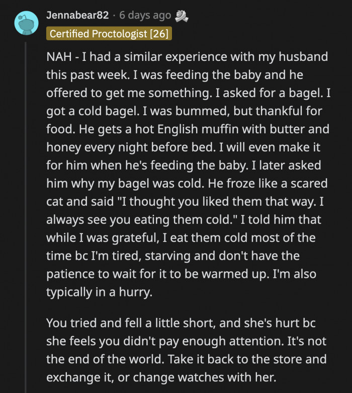 It was a good effort on OP's part, but he fell short of his wife's expectations. They should talk it out and try to find a solution instead of freezing each other out.