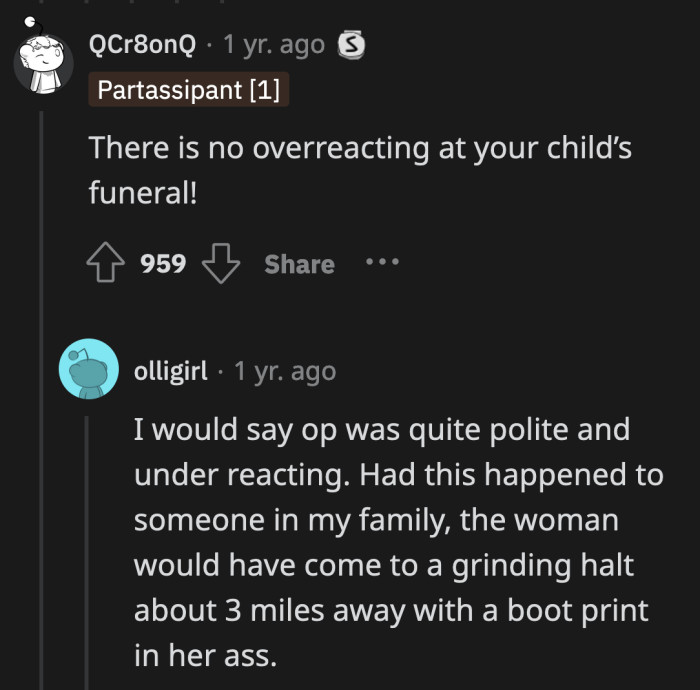 Why was OP expected to show emotional maturity during her own child's funeral? Why isn't the same expectation placed on Emily?