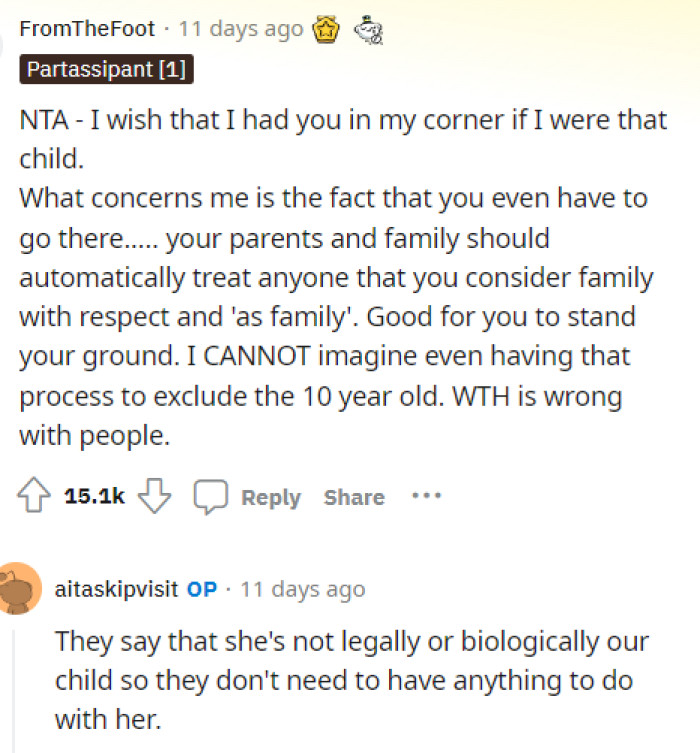People came to the comments quickly to let her know that she's NTA, and OP explains more about why her parents are saying this.