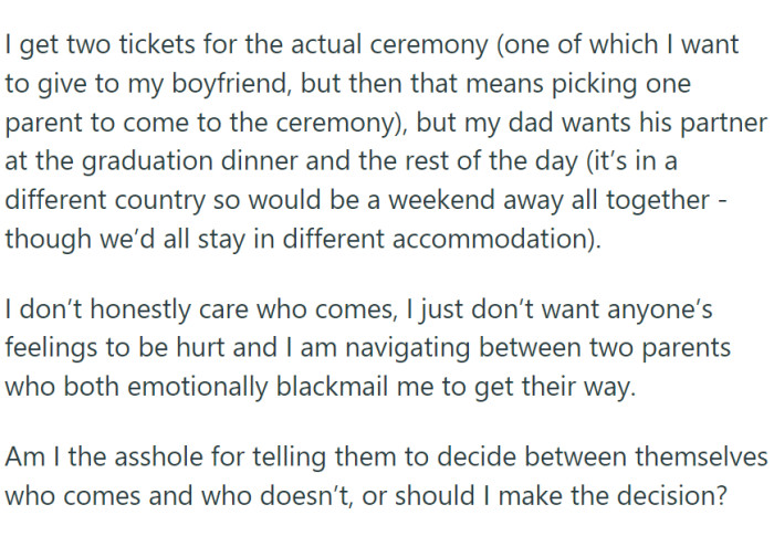 OP doesn't want to hurt anyone, but she also doesn't want anyone to ruin her day