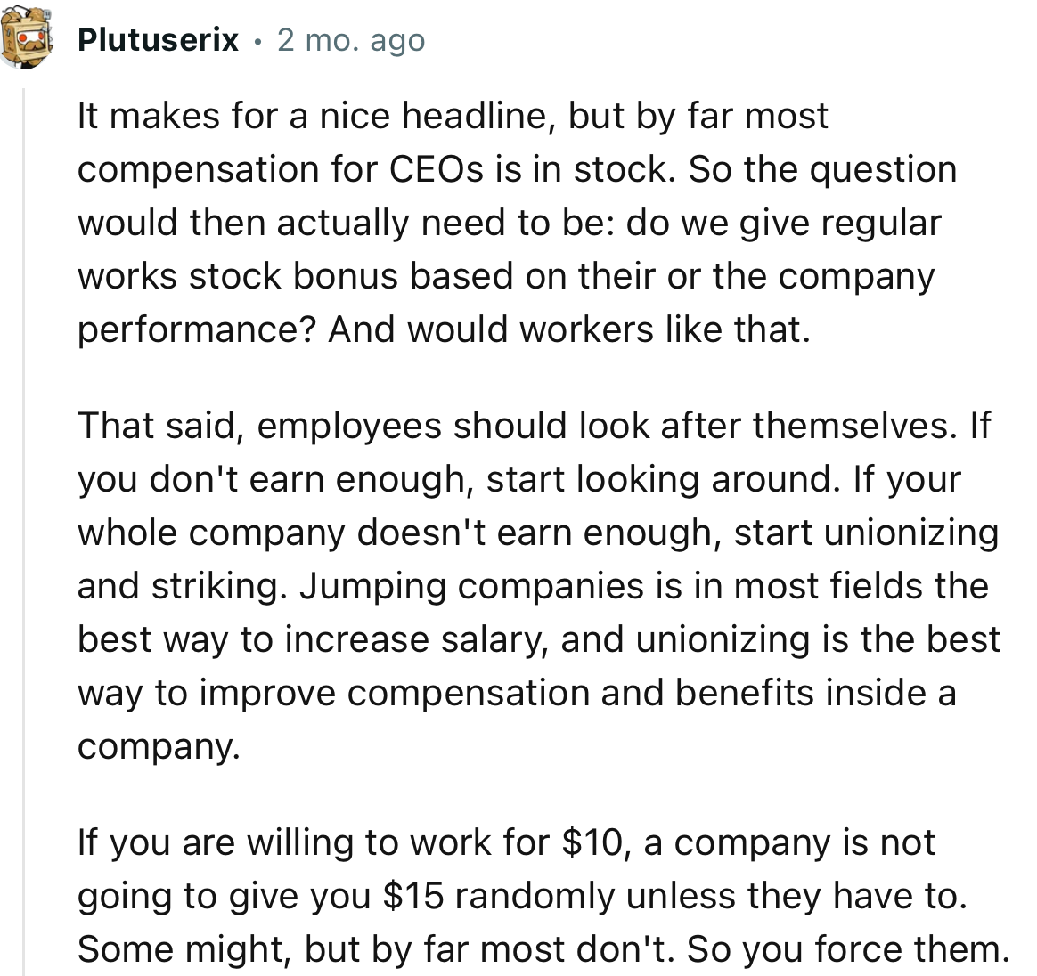 “It makes for a nice headline, but by far most compensation for CEOs is in stock.”