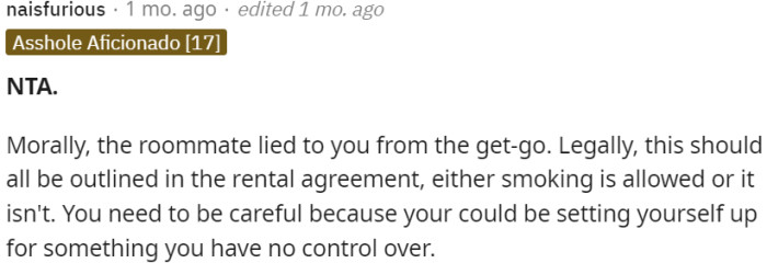 The roommate's dishonesty is a moral issue