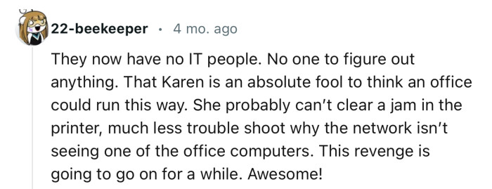 “This revenge is going to go on for a while. Awesome!“