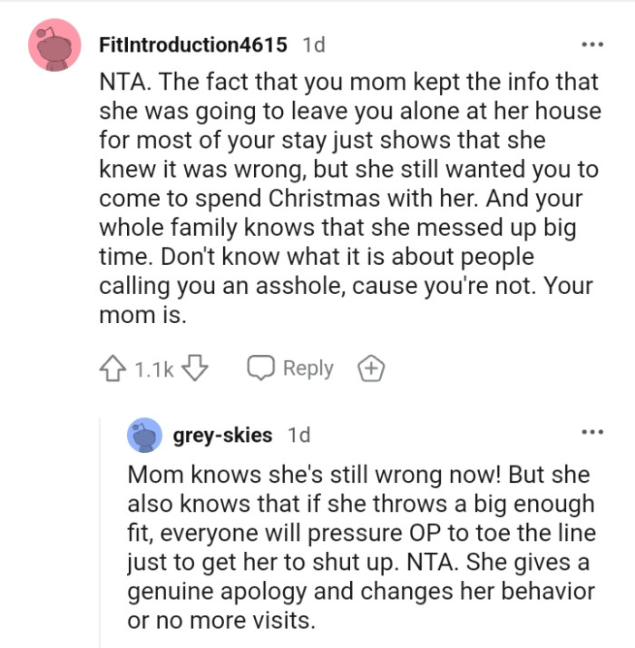 She still wanted the OP to come spend Christmas with her