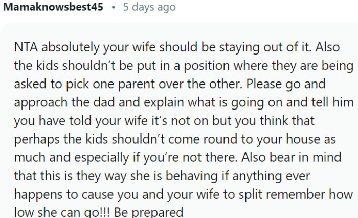 Wife should stay out of the situation
