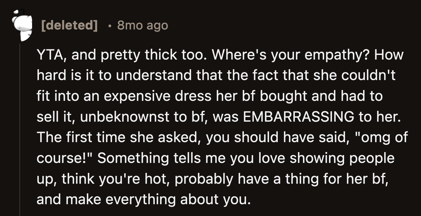 OP may not be attracted to Sam, but she did all she could to show Sarah she didn't care about her as long as she looked great.