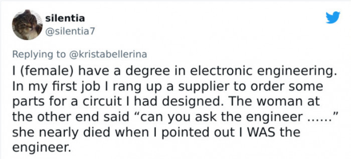 23. A woman engineer called to order parts, and the supplier told her to ask the engineer