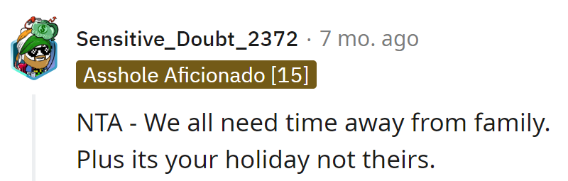 Absolutely! It's their time away, not a family reunion.