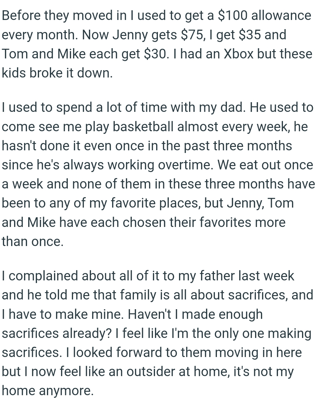 None of the places they eat at have been any of OP's favorite places