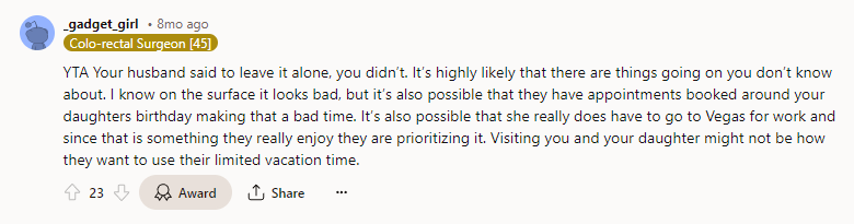 Your husband said to leave it alone, and your daughter is 2