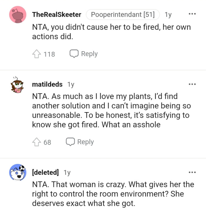 This Redditor is satisfied to know that she got fired