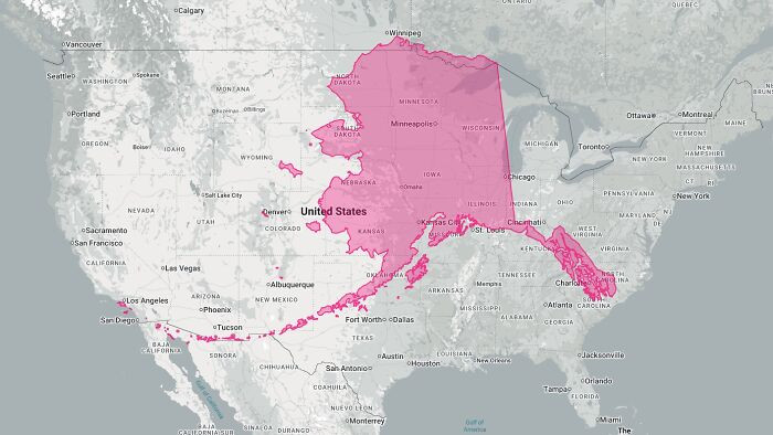 Alaska is large enough that, if overlaid on the contiguous United States, it would extend from one coast to the other.