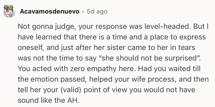 “You acted with zero empathy here.”