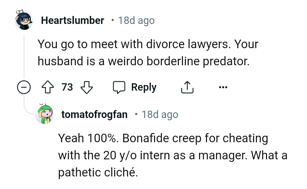 This Redditor is advocating for the OP to get a divorce