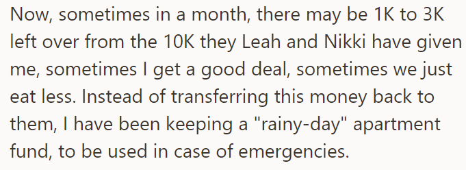 She explained how she made a fund intended for emergencies