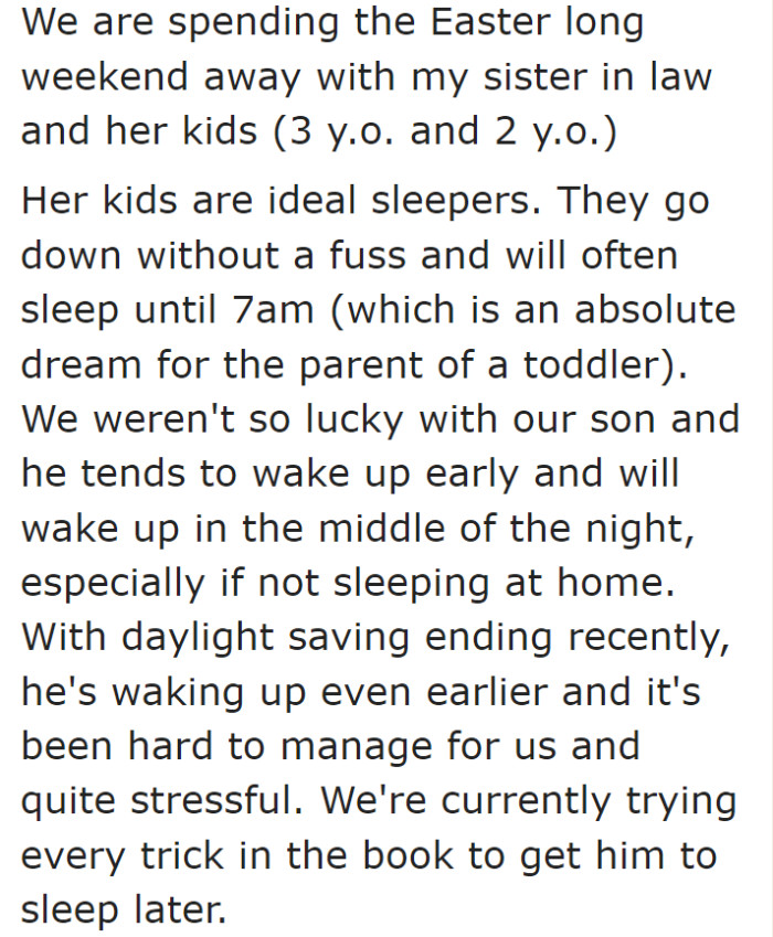 OP starts off by explaining where they were and what they were doing, as well as some information about her son.