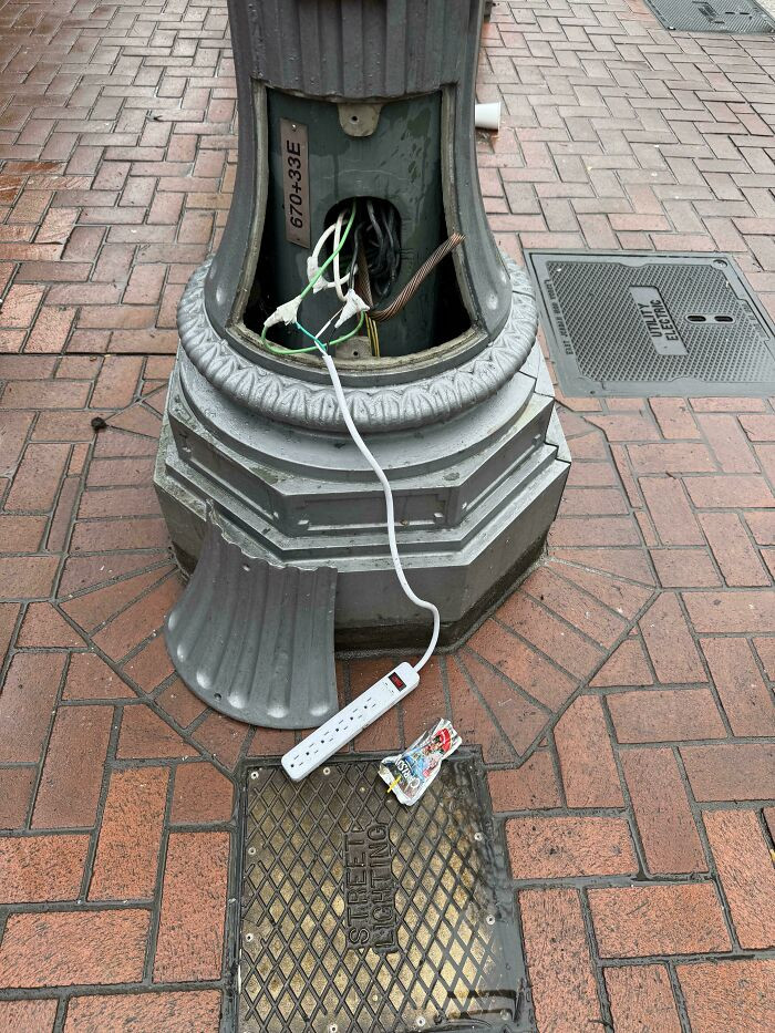 "Somebody In My City Wired A Power Strip To A Light Pole"