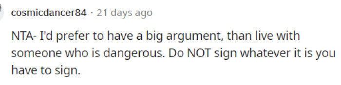 I would definitely prefer to have an argument rather than accept the fact that her boyfriend would be living with them.