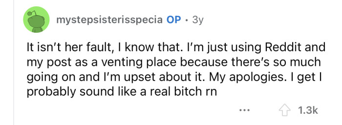 OP apologized for how she described her sister in the main post.