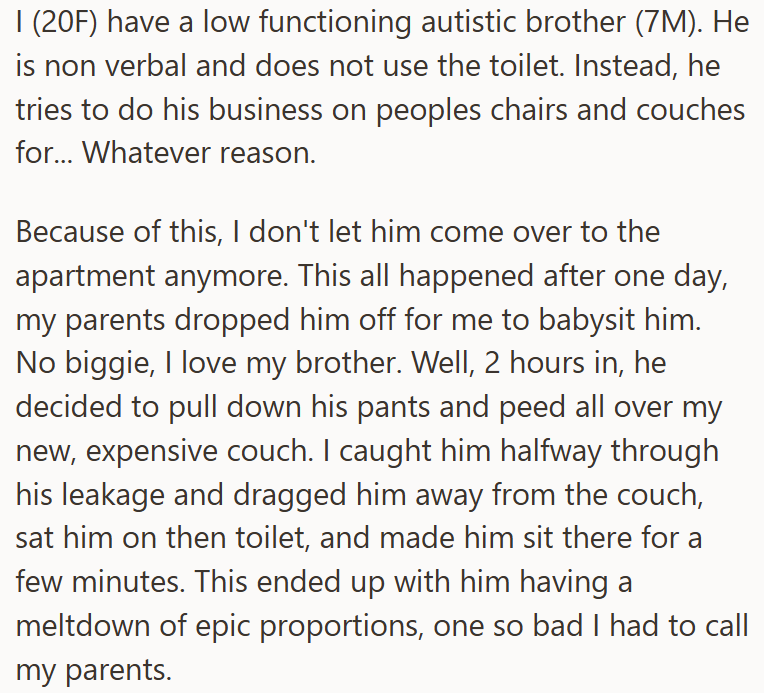 Brother banned from apartment after babysitting.