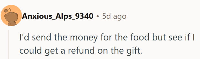 A fair trade—refund the romance, pay for the chicken.