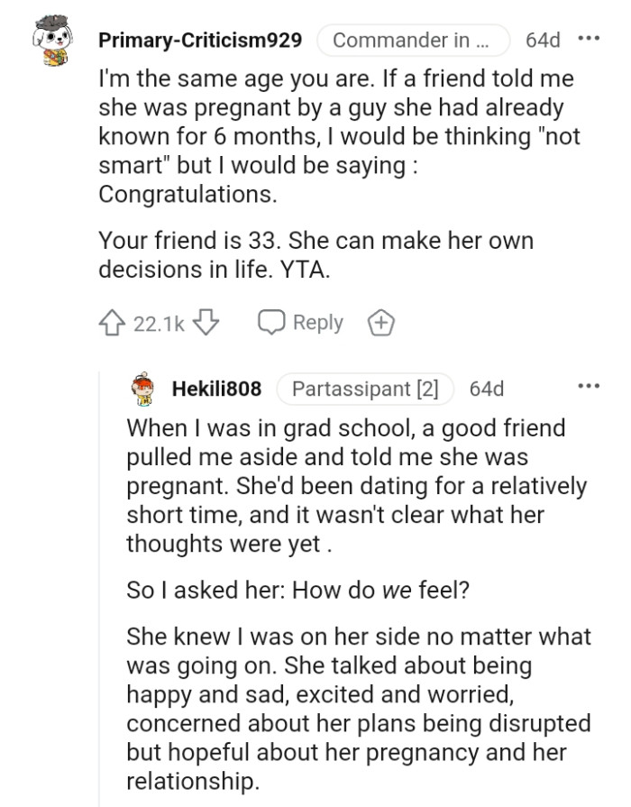 OP's friend can make her own decisions