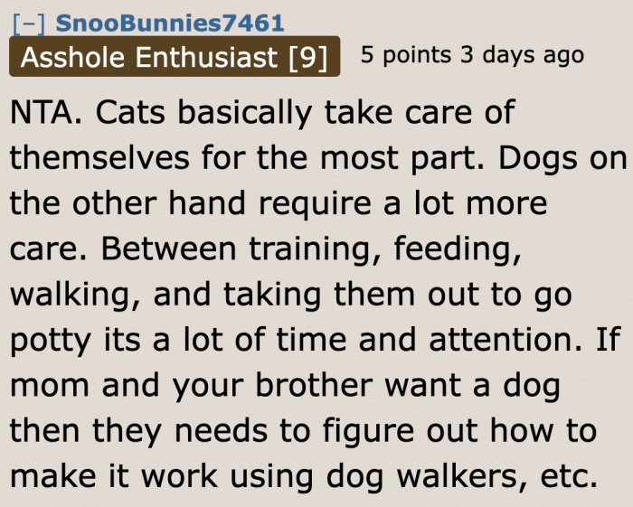 The OP's mom and brother obviously know nothing about caring for dogs.