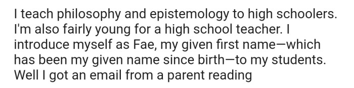 OP Got Into an Exchange With a Mom After She Found Out They Use Their First Name in Class