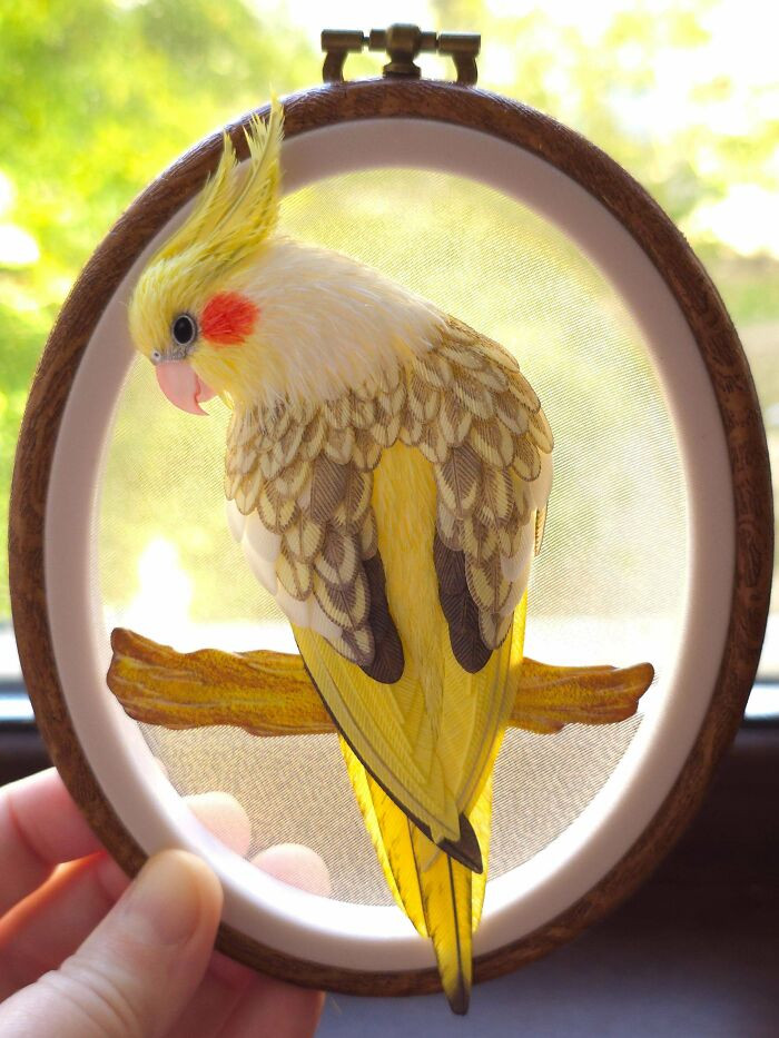 "This Pearl Cockatiel Is Made Entirely Of Eva Foam And Acrylic Paint"