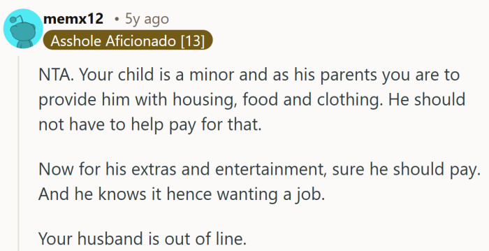 The basics are the parents’ job, not something a teenager should bankroll.