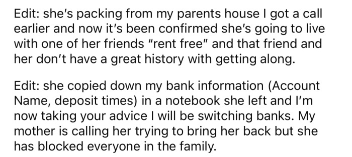 OP eventually modified the post to include an edit with more context about the situation.