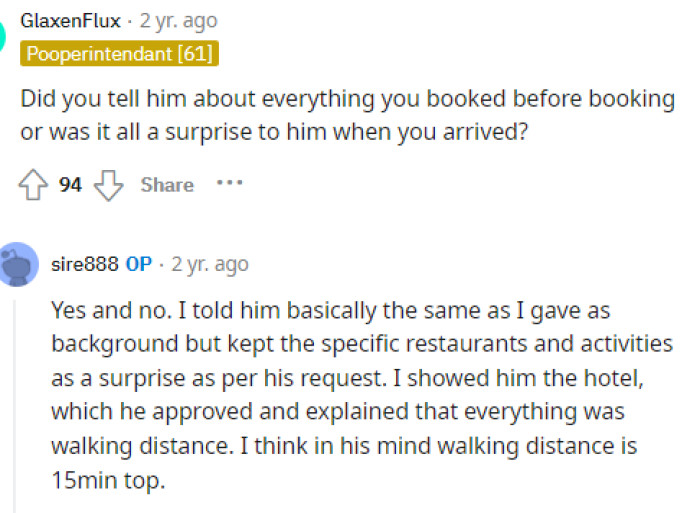 Here's a bit about what she explained to him and what he knew prior to going on the trip, so we have better context about the whole situation.