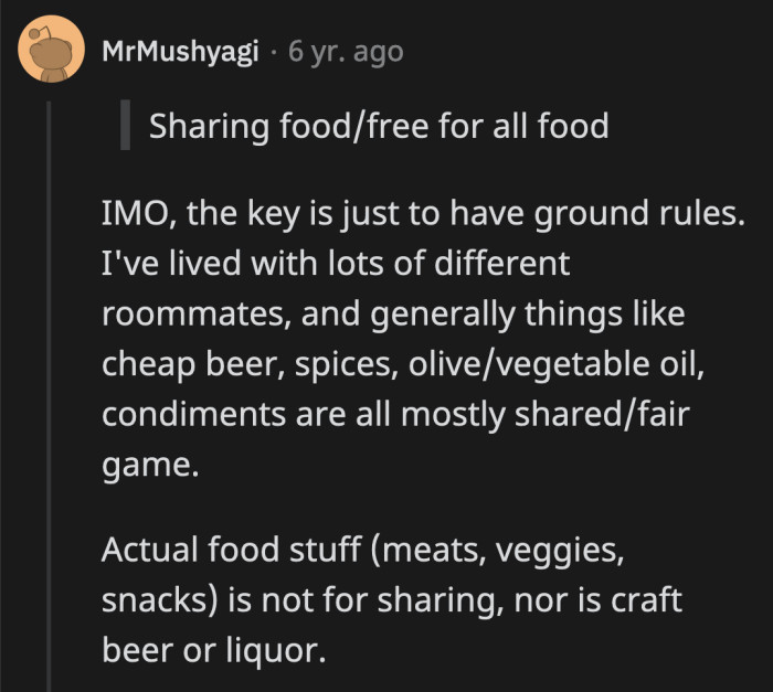 Wiser Redditors advised against copying OP's free-for-all food policy.