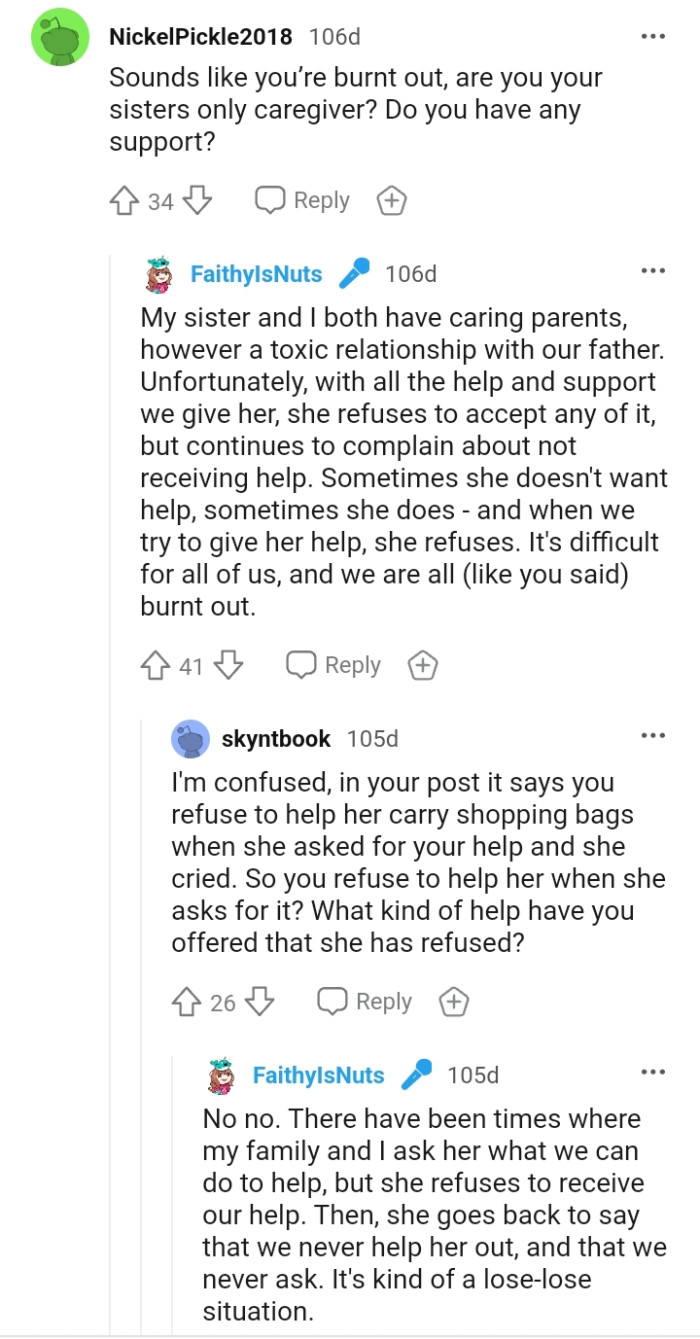 The OP and the sister both have caring parents