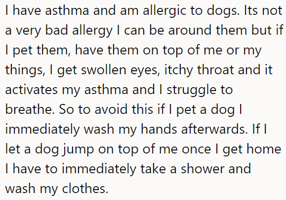 OP explained how she manages her dog allergy