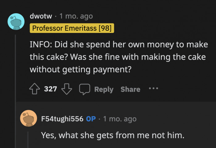 Her daughter used the allowance she got from OP to buy the ingredients needed for the cake