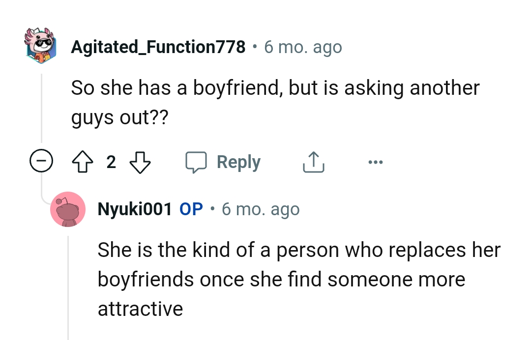 She is the kind of person who replaces her boyfriend
