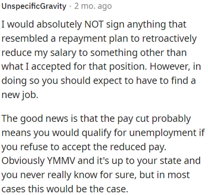 OP shouldn't agree to any retroactive salary reduction plan.