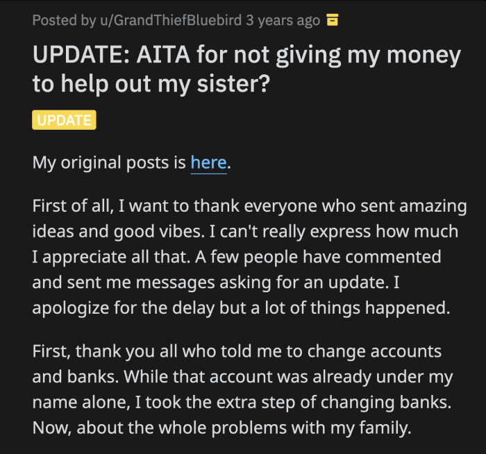 OP shared an update 13 days after his original story. He ended up moving his funds to a different bank.