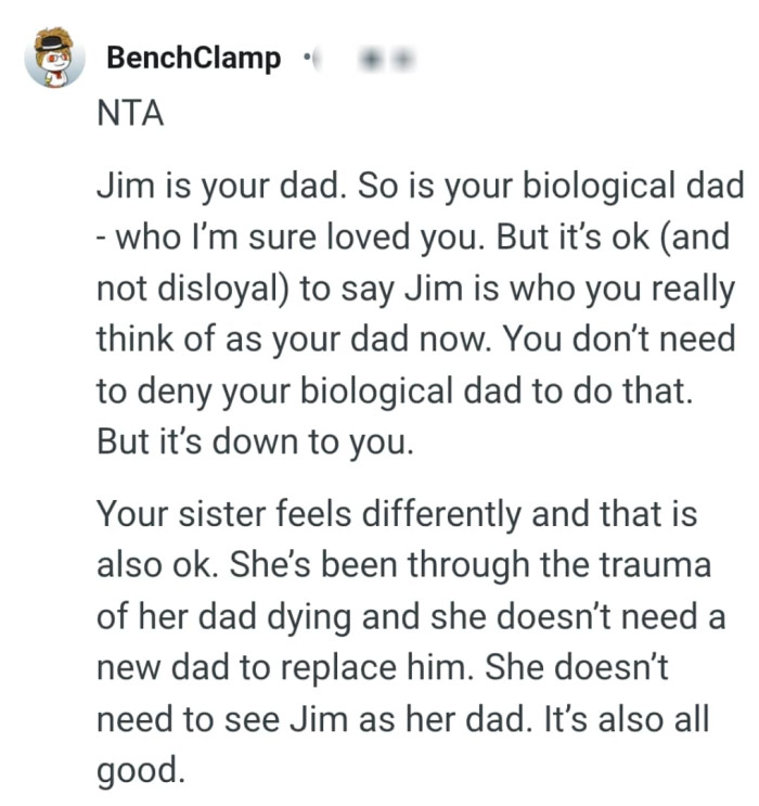 OP's sister feels differently